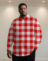 Big & Tall Men' Autumn And Winter Fashion Red Classic Plaid Christmas Long Sleeve Shirt