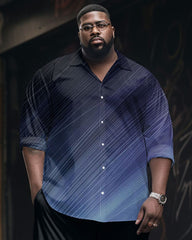 Big Guy's Casual Business Gradient Long Sleeve Shirt Trousers Set