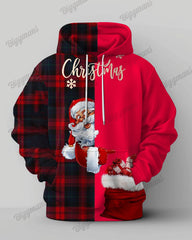 Men's Big and Tall Merry Christmas Santa Colorblock Plaid Hoodie Set