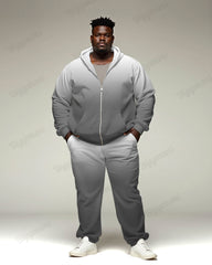 Simple Gradient Gray Cardigan Hoodie Plus Size Men's Suit
