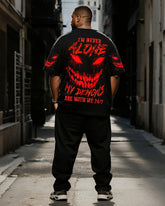Big & Tall Men's I'M NEVER ALONE SKULL DEMON ALL OVER Printed T-shirt Long Pants Set