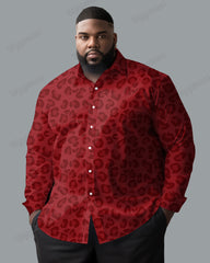 Charming Leopard Print Cotton Long Sleeve Shirt Men's Plus Size