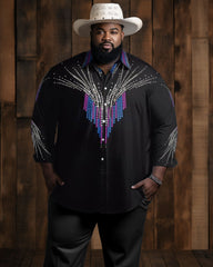 Men's Big & Tall Western Denim Retro Sequin Graphic Lapel Long Sleeve Shirt