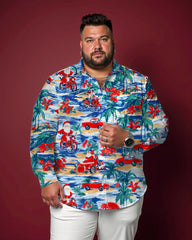 Santa Surf Long Sleeve Lel Shirt Men's Plus Size