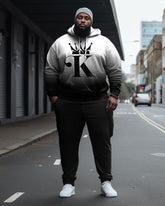 Men's Large Size K Gradient Casual Hoodie and Sweatpants Two Piece Set
