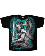 Black Printed With Vikings Fighting With Earthly Serpents