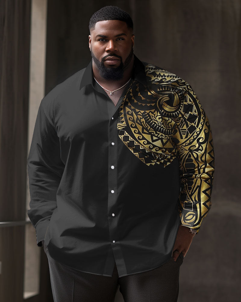 big and tall black and gold dress shirt Button Up Shirt Black Golden Luxury Party Fashion Dress Men Classic Long Sleeve