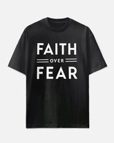 Men's Big Size Simple Letter FAITH OVER FEAR Printed Casual Short Sleeve T-shirt