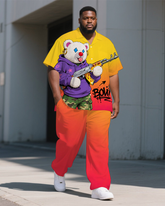 Men's Fashion Boni Bear Cartoon Gradient Effect Short Sleeve Shirt and Pants Set