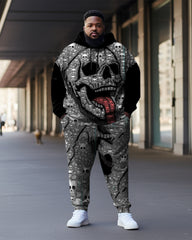 Men's Large Size Color Block Skull Graffiti Hoodie Set of Two
