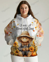 Women's Plus Have a Beautiful Day Scarecrow Print Long-sleeved Hoodie