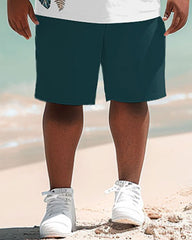 Hawaiian Tropical Leaf Letter Print Men's Big & Tall Shorts Set