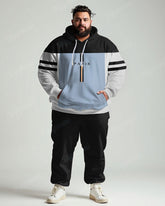 Men's Daily Casual Colorblock Striped Letter Print Plus Size Hoodie Suit