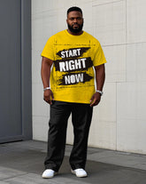 Men's Plus Size Fashion Chest Ink Slogan Printed Short-sleeved T-shirt Trousers Suit