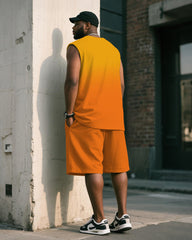 Big & Tall Men's Yellow Orange Gradient Alphabet Print Vest Shorts Suit