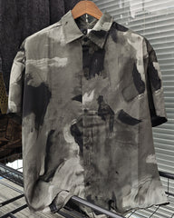 M-3XL Daily Casual L Gray Green Abstract Brush Print Shorts Suit