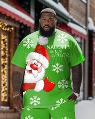 Big Guys Merry Christmas Santa Snowflake T-shirt Shorts Set