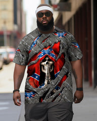 Men's Plus Size Flag Skull Vikings Crew Neck Short Sleeve T-Shirt