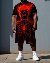 Still Standing Even No Flesh Big & Tall Men's Skull Print Outdoor Short Sleeve T-shirt 2-Piece Set