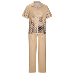 Big Men's Khaki Plaid Gradient Short Sleeve Walking Set