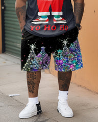 Men's Plus Size Fun Santa Claus Short Sleeve Shorts Set