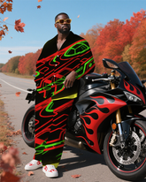 Big Men's Casual Fashion Cool Spaceship Printed Long Sleeve Shirt Pants 2-Piece Set