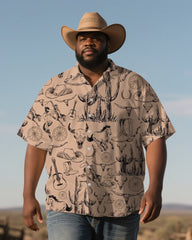 Men's Plus Size Western Style Khaki Short Sleeve Shirt