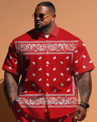 Big Menswear Casual Paisley Pattern Short Sleeve Shirt Shorts Set