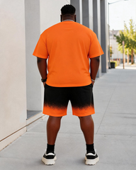 Big & Tall Men’s Flame-Print Jesus Head And Letter Gradient Ombre Crew-Neck Short-Sleeve T-Shirt And Shorts Set