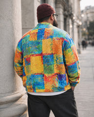 Big & Tall Men's Color-blocking Graffiti Knit Cardigan