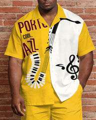 Big & Tall Men's Music Carnival Print Short Sleeve Shirt Shorts Set