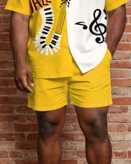 Big & Tall Men's Music Carnival Print Short Sleeve Shirt Shorts Set