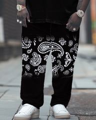 Cashew Flower Print T-shirt Trousers Suit Men's Large