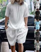 S-3XL Men's Vertical Stripe Sports Casual Crewneck Set