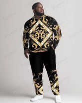 Big & Tall Men's Fashion Luxury Long Sleeve Polo Shirt and Pants Set