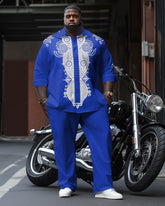 Men's Plus Size Ethnic Totem Long Sleeve Shirt and Pants Set