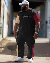 Men's Large Size Hip-hop Street Color Matching Retro Casual Two-piece Set