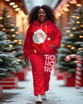 Women's Plus Size Santa Claus Long Sleeve Hoodie and Casual Pants Set