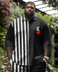 Men's Large Size Striped Heart K Color Block Long Sleeve Walking Suit