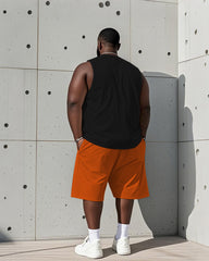 Men's Plus Size Orange Blue Ball Alphabet Print Vest Shorts Suit