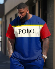 Big Guy's Casual Two-Piece Color Matching Short-Sleeved T-shirt Set