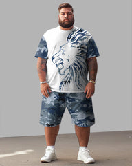 Men's Plus Size Camo Lion Head T-Shirt Shorts Suit