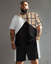 Street Casual Black And White Classic Plaid Print Big & Tall Men's Set