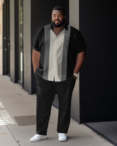 Big and Tall Men's Color Block Business Casual Four-Sport Bowling Short Sleeve Shirt and Pants Set