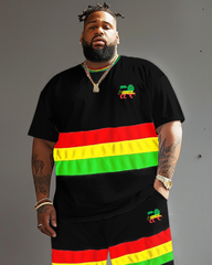 Men's Plus Size Reggae Striped Lion T-Shirt Shorts Suit