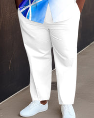 Men's Plus Size Blue Gradient Short Sleeve 2 Piece Walking Set