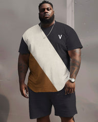 Street Casual Irregular Color-block Printed Large Men's Set