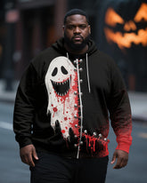Big & Tall Men's Halloween Ghost Face Stitch Print Zipper Cardigan Hoodie