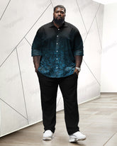 Gradient Irregular Pattern Print Long Sleeve Lapel Shirt 2-Piece Set Men's Plus Size
