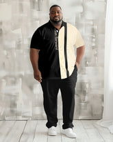 Men's Plus Size Casual Colorblock Handwritten Alphabet Print Polo Shirt Trousers Suit